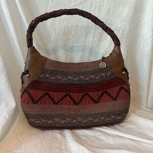 Eric Javits Women's Brown & Red Woven Braided Handle Shoulder Bag